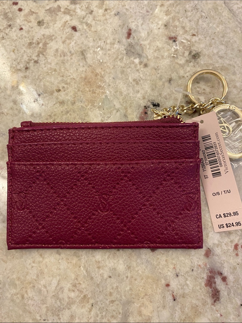 Victoria's Secret Burgundy zippered Card Holder Keychain bagcharm NWT - Picture 4 of 8
